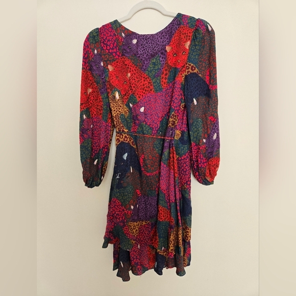 Farm Rio ruffled cheeta print wrap dress long sleeve | size Small - Picture 7 of 7